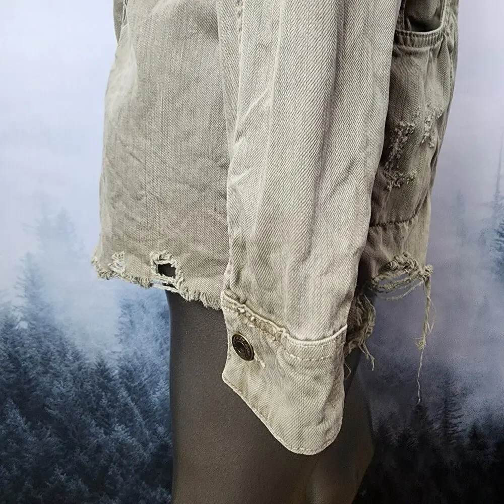 Free People Moonchild Army Green Denim Shirt / Utility Jacket | Women's XS